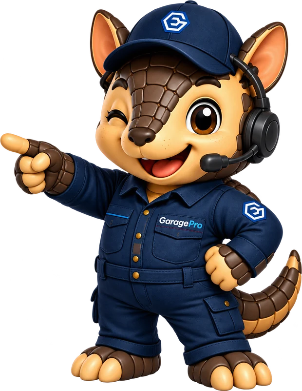 มาสคอต GaragePro ชี้ไปที่ตัวเลข