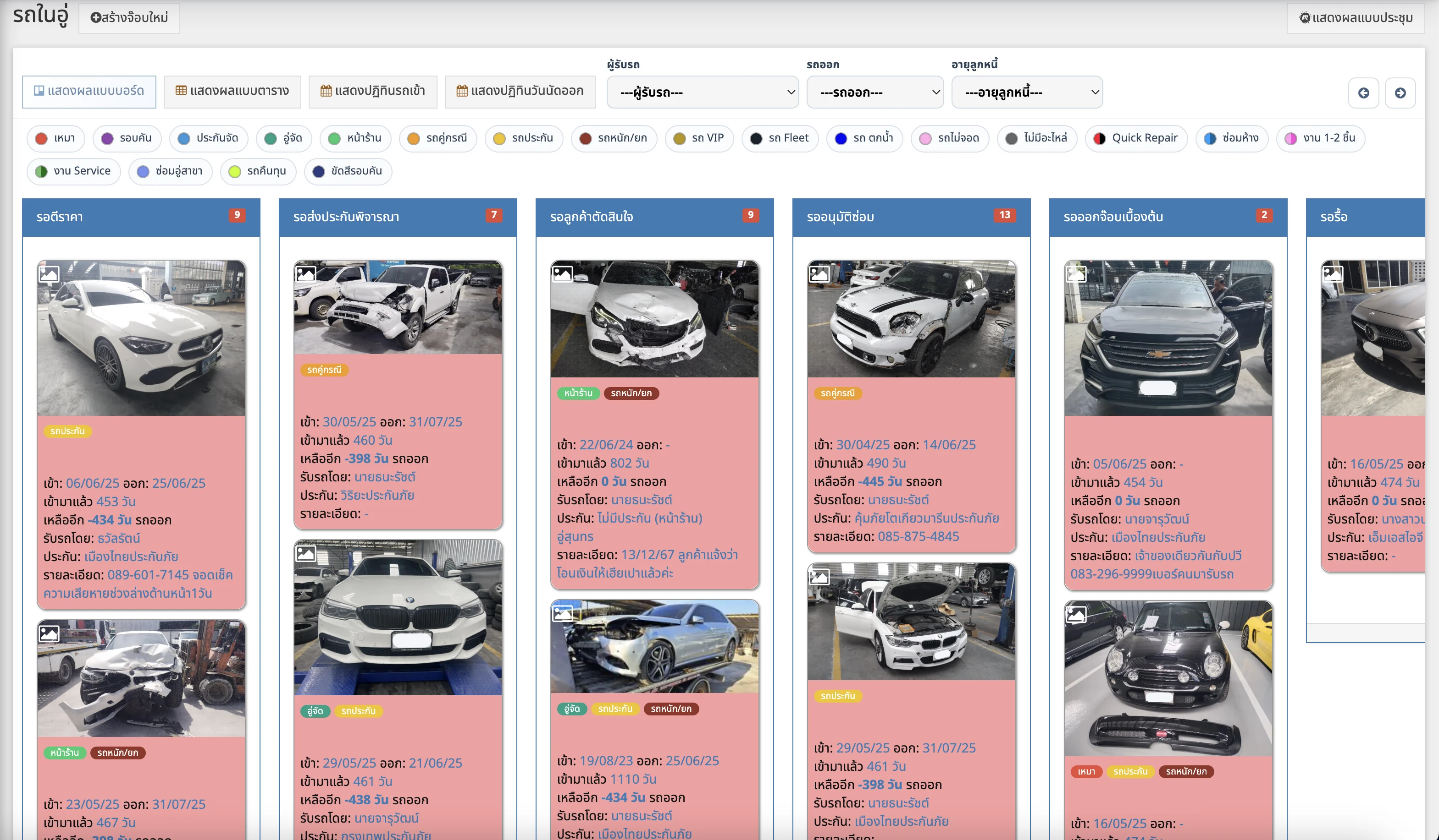 GaragePro — บอร์ดสถานะรถในอู่ แบ่งตามขั้นตอน